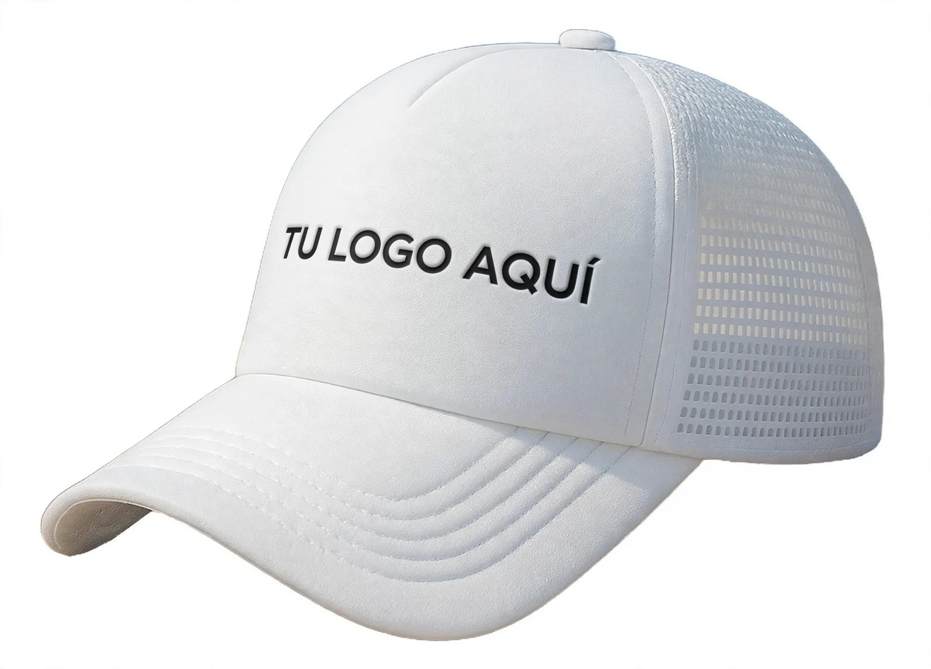 Jockey clásico, color blanco, con ejemplo de logo estampado al frente